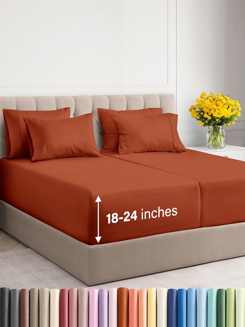 Extra Deep Cal King Sheet Set - 6 Piece Breathable & Cooling Sheets - Hotel Luxury Bed Sheets Set - Easy & Secure Fit - Soft, Wrinkle Free & Comfy Sheets Set - Grey Sheet Set with Extra Deep Pockets - Image 125