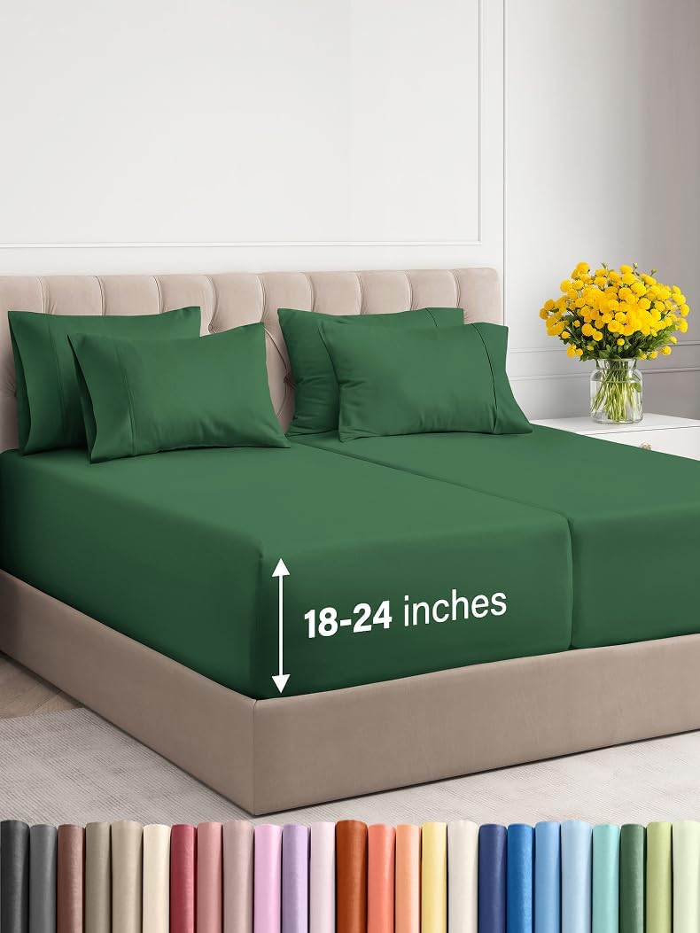 Extra Deep Cal King Sheet Set - 6 Piece Breathable & Cooling Sheets - Hotel Luxury Bed Sheets Set - Easy & Secure Fit - Soft, Wrinkle Free & Comfy Sheets Set - Grey Sheet Set with Extra Deep Pockets - Image 128