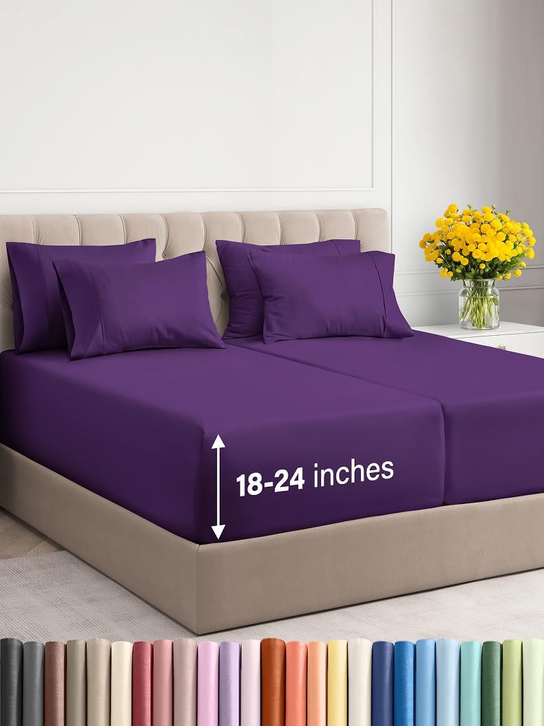 Extra Deep Cal King Sheet Set - 6 Piece Breathable & Cooling Sheets - Hotel Luxury Bed Sheets Set - Easy & Secure Fit - Soft, Wrinkle Free & Comfy Sheets Set - Grey Sheet Set with Extra Deep Pockets - Image 134