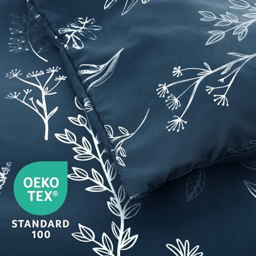 MUXHOMO Navy Blue Bed in a Bag Queen 7 Pieces, Queen Comforter Set Reversible Botanical Flowers Design, Ultra Soft & Breathable Bedding Sets with Comforter, Sheets, Pillowcases & Shams - Image 6