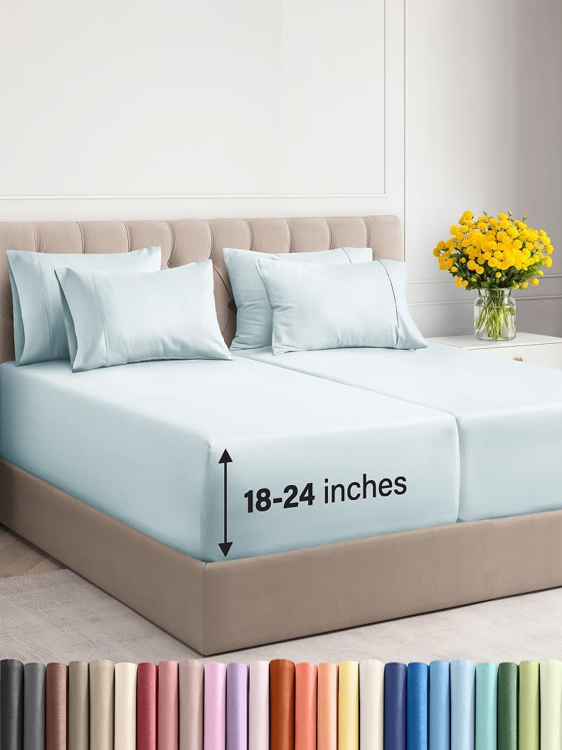 Extra Deep Cal King Sheet Set - 6 Piece Breathable & Cooling Sheets - Hotel Luxury Bed Sheets Set - Easy & Secure Fit - Soft, Wrinkle Free & Comfy Sheets Set - Grey Sheet Set with Extra Deep Pockets - Image 114