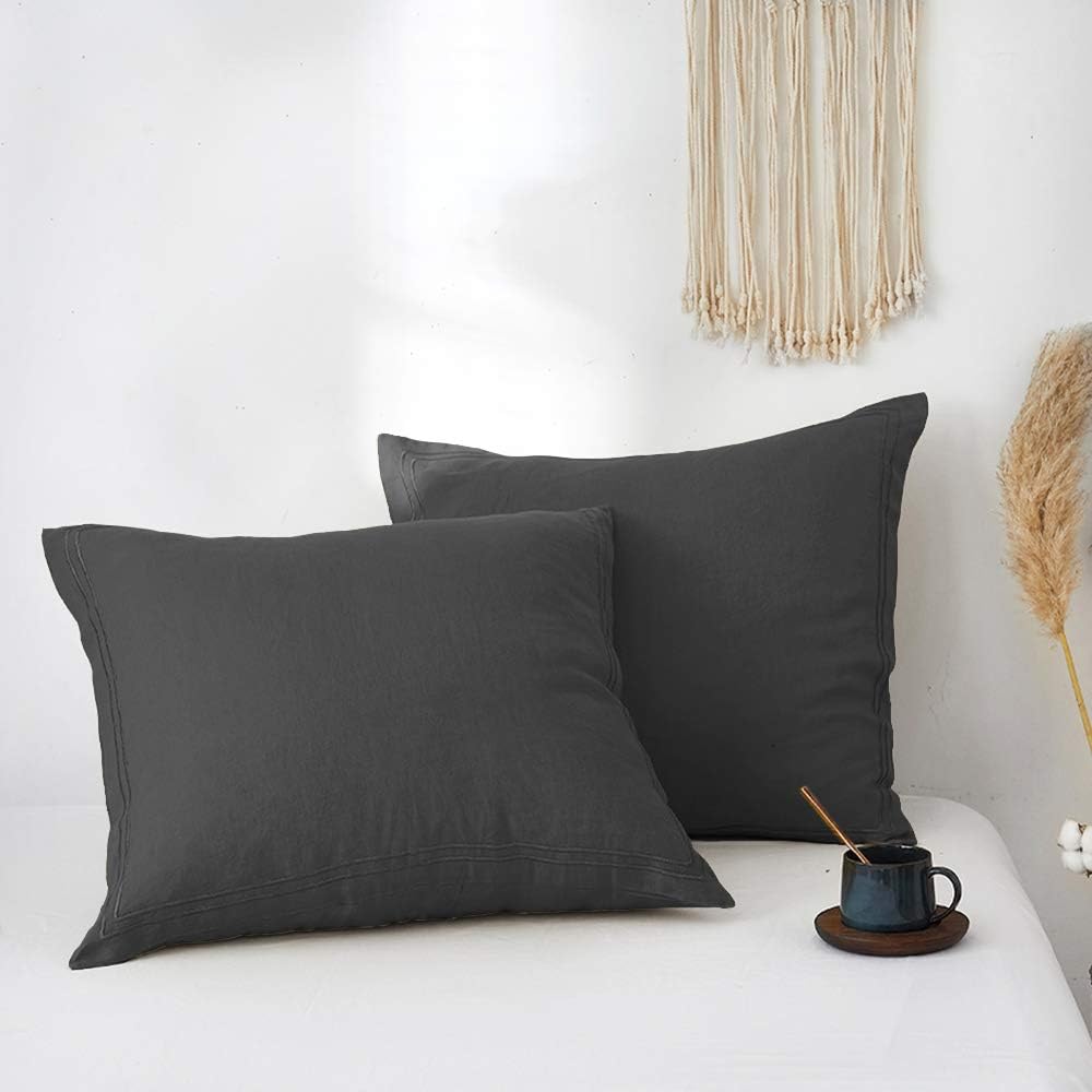 Simple&Opulence 100% Linen Duvet Cover Set with Embroidery Washed - 3 Pieces (1 Duvet Cover with 2 Pillow Shams) with Button Closure Soft Breathable Farmhouse - Linen, King Size - Image 33