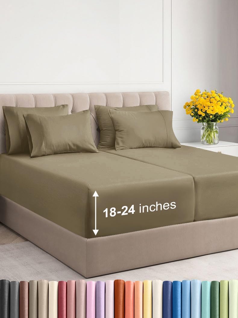 Extra Deep Cal King Sheet Set - 6 Piece Breathable & Cooling Sheets - Hotel Luxury Bed Sheets Set - Easy & Secure Fit - Soft, Wrinkle Free & Comfy Sheets Set - Grey Sheet Set with Extra Deep Pockets - Image 112