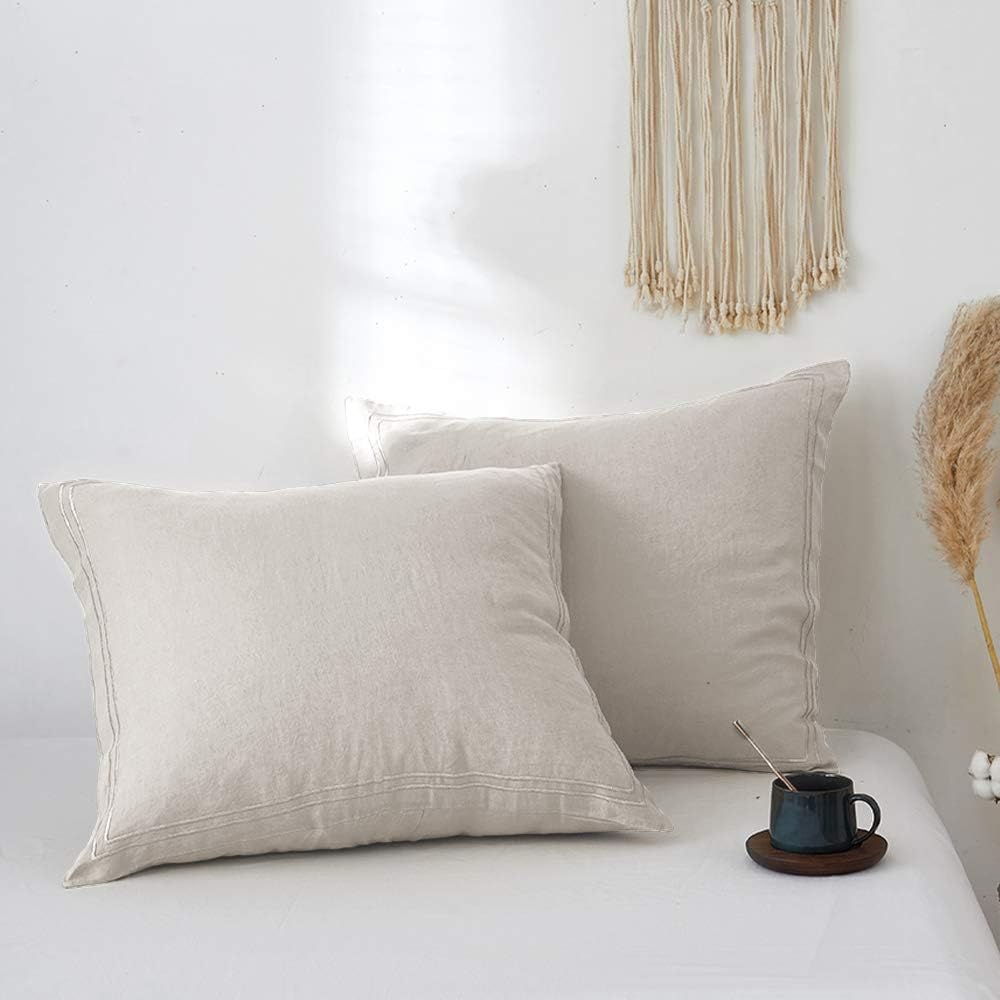 Simple&Opulence 100% Linen Duvet Cover Set with Embroidery Washed - 3 Pieces (1 Duvet Cover with 2 Pillow Shams) with Button Closure Soft Breathable Farmhouse - Linen, King Size - Image 34