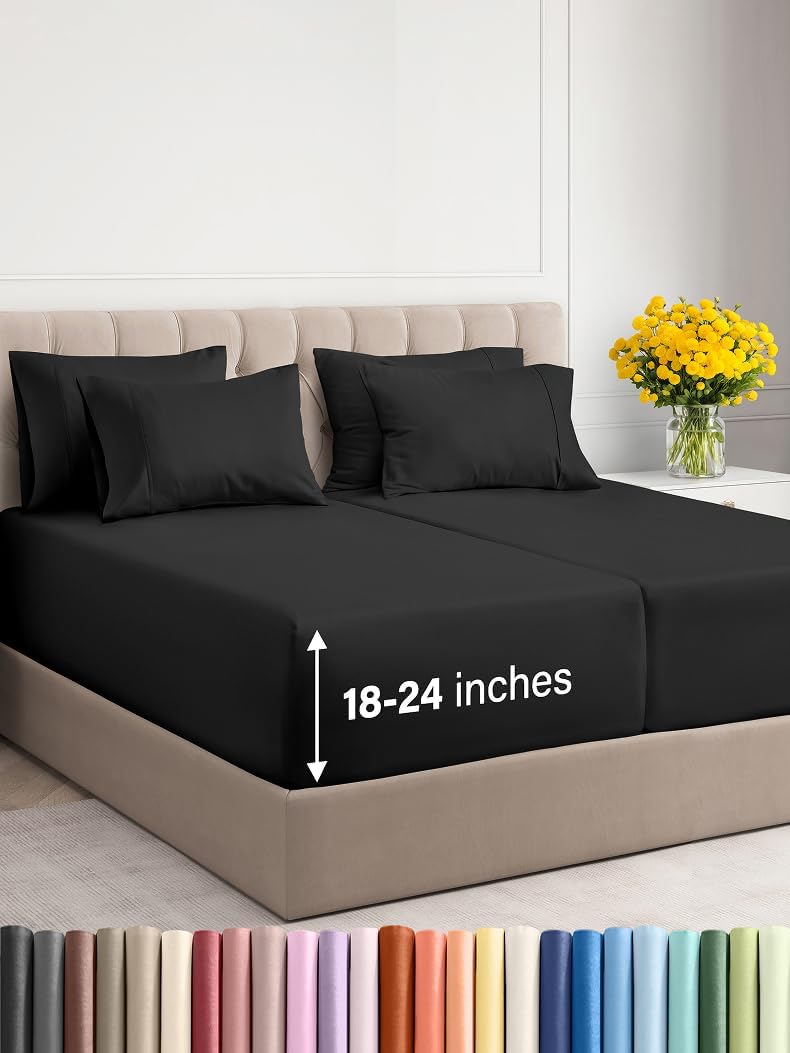 Extra Deep Cal King Sheet Set - 6 Piece Breathable & Cooling Sheets - Hotel Luxury Bed Sheets Set - Easy & Secure Fit - Soft, Wrinkle Free & Comfy Sheets Set - Grey Sheet Set with Extra Deep Pockets - Image 122