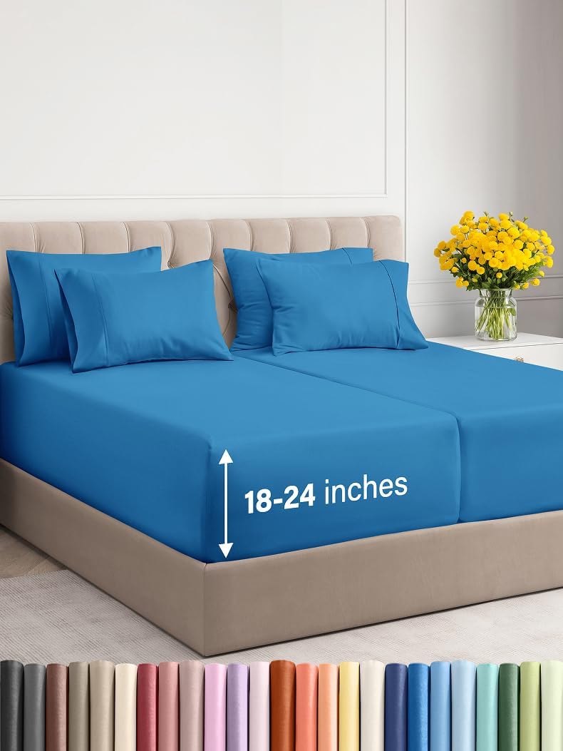 Extra Deep Cal King Sheet Set - 6 Piece Breathable & Cooling Sheets - Hotel Luxury Bed Sheets Set - Easy & Secure Fit - Soft, Wrinkle Free & Comfy Sheets Set - Grey Sheet Set with Extra Deep Pockets - Image 117