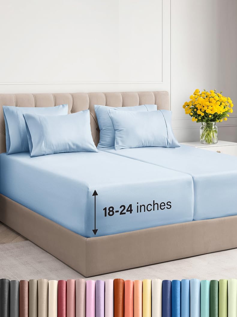 Extra Deep Cal King Sheet Set - 6 Piece Breathable & Cooling Sheets - Hotel Luxury Bed Sheets Set - Easy & Secure Fit - Soft, Wrinkle Free & Comfy Sheets Set - Grey Sheet Set with Extra Deep Pockets - Image 115
