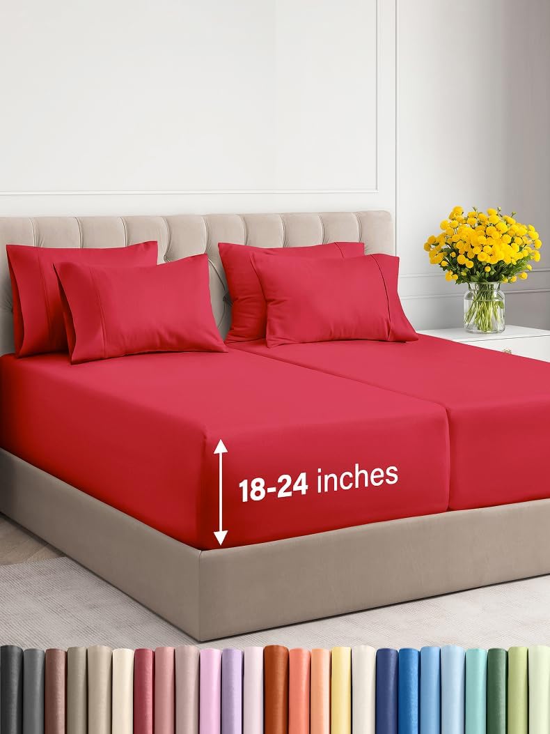 Extra Deep Cal King Sheet Set - 6 Piece Breathable & Cooling Sheets - Hotel Luxury Bed Sheets Set - Easy & Secure Fit - Soft, Wrinkle Free & Comfy Sheets Set - Grey Sheet Set with Extra Deep Pockets - Image 123