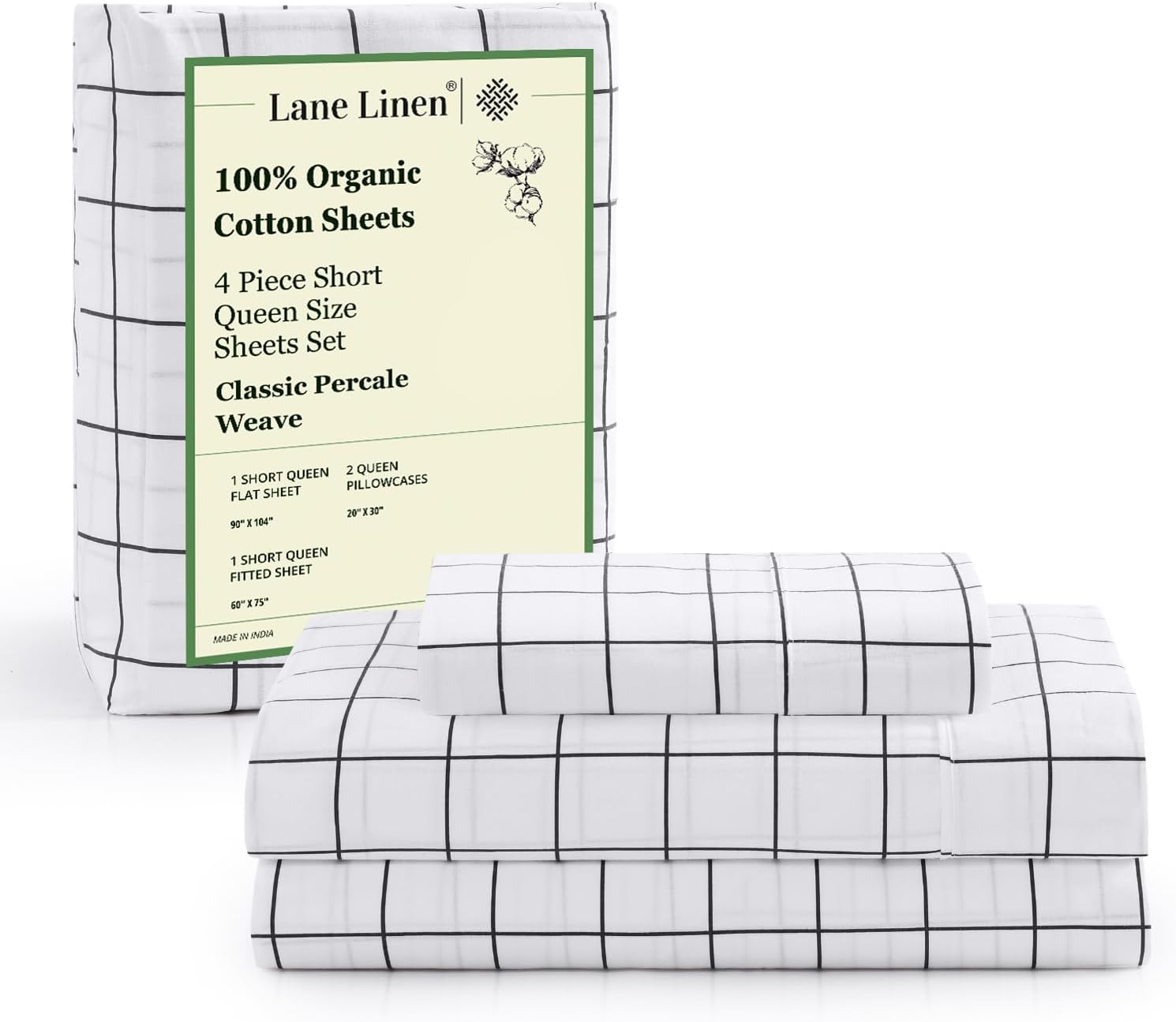 LANE LINEN 100% Organic Cotton King Size Sheets Set, Soft & Comfy All Season Breathable Sheets King Size, Percale Weave Fully Elasticized Eco Friendly Naturally Cooling King White Bed Sheets - Image 94