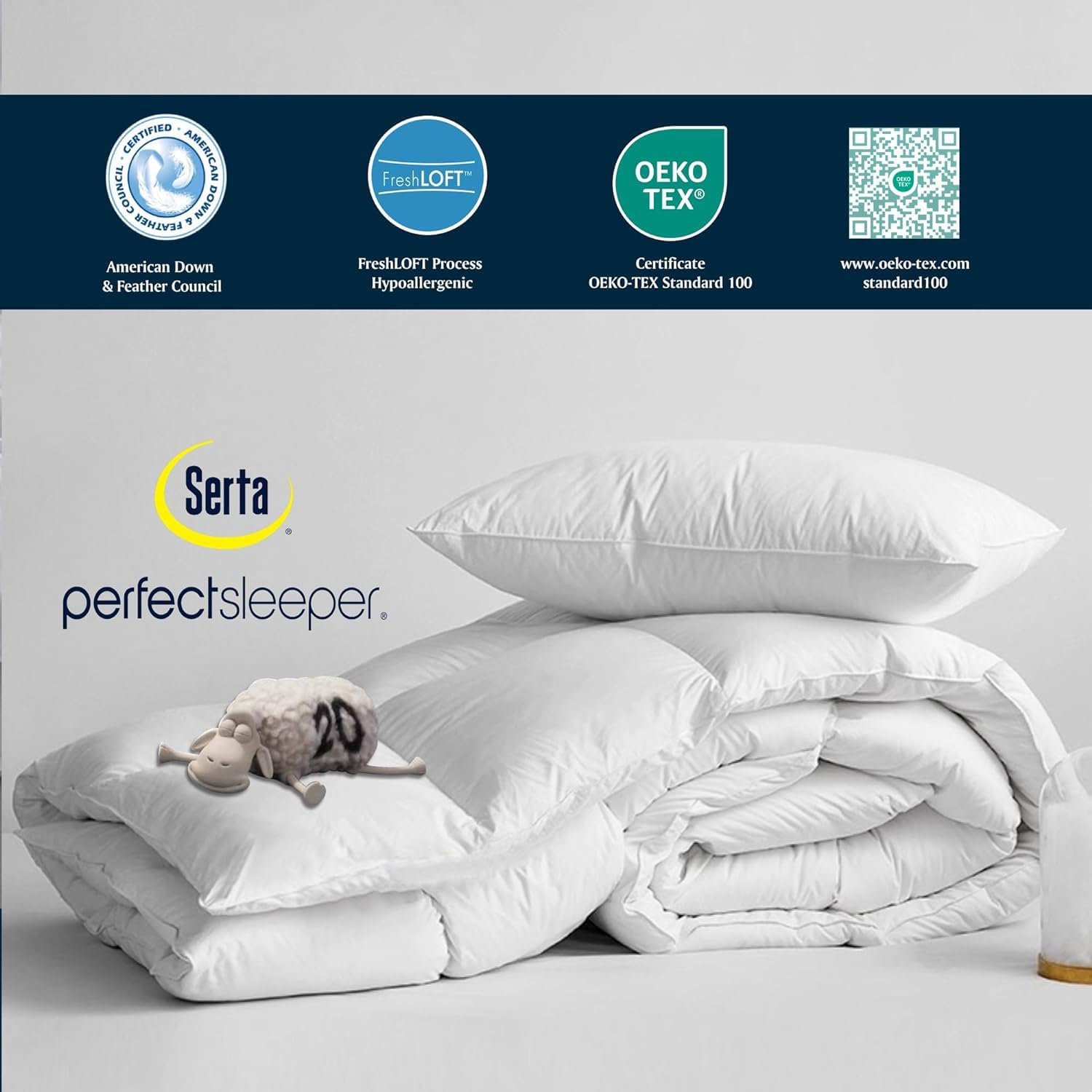 Serta Goose Feather Down Fiber Cotton Comforter Queen Size - 100% Cotton Duvet Insert - Hotel Luxury Hypoallergenic Bedding Comforter All Season Medium Warmth 90 x 90 Inch White - Image 3