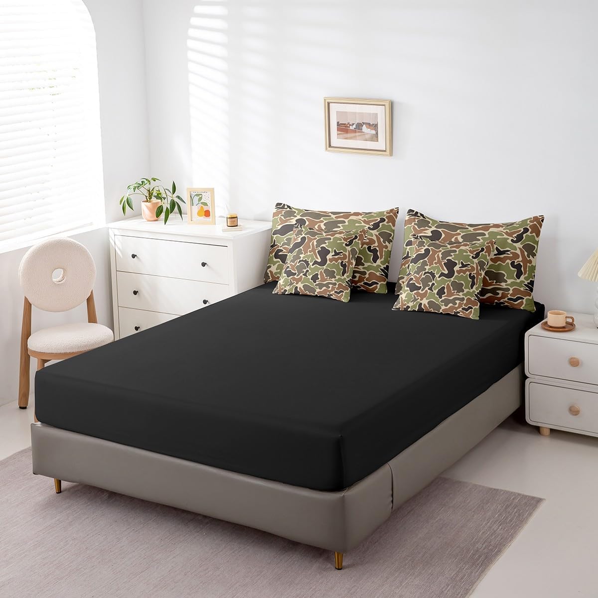 Feelyou Duck Hunter Green Camouflage Hunting 7 Pieces Bedding Set, Queen Size Black Brown All Season,Bed in a Bag with Comforter, Sheets, Pillowcases Camo Army Bed Set Breathable Wild Room Decor - Image 5