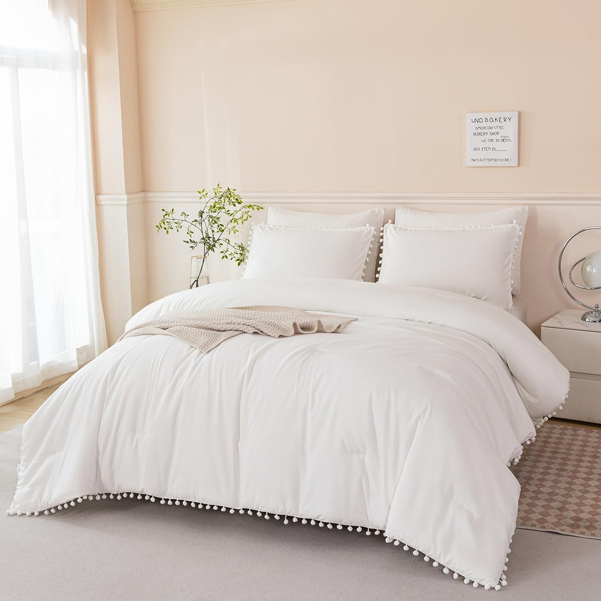 PERFEMET 5 Pcs Pink Pom Pom Comforter Twin Size Aesthetic Boho Pom Fringe Bedding Set with Sheet Ultra Soft Lightweight Farmhouse Bedding Quilt Set for Girls Kids(Pink, Twin) - Image 14