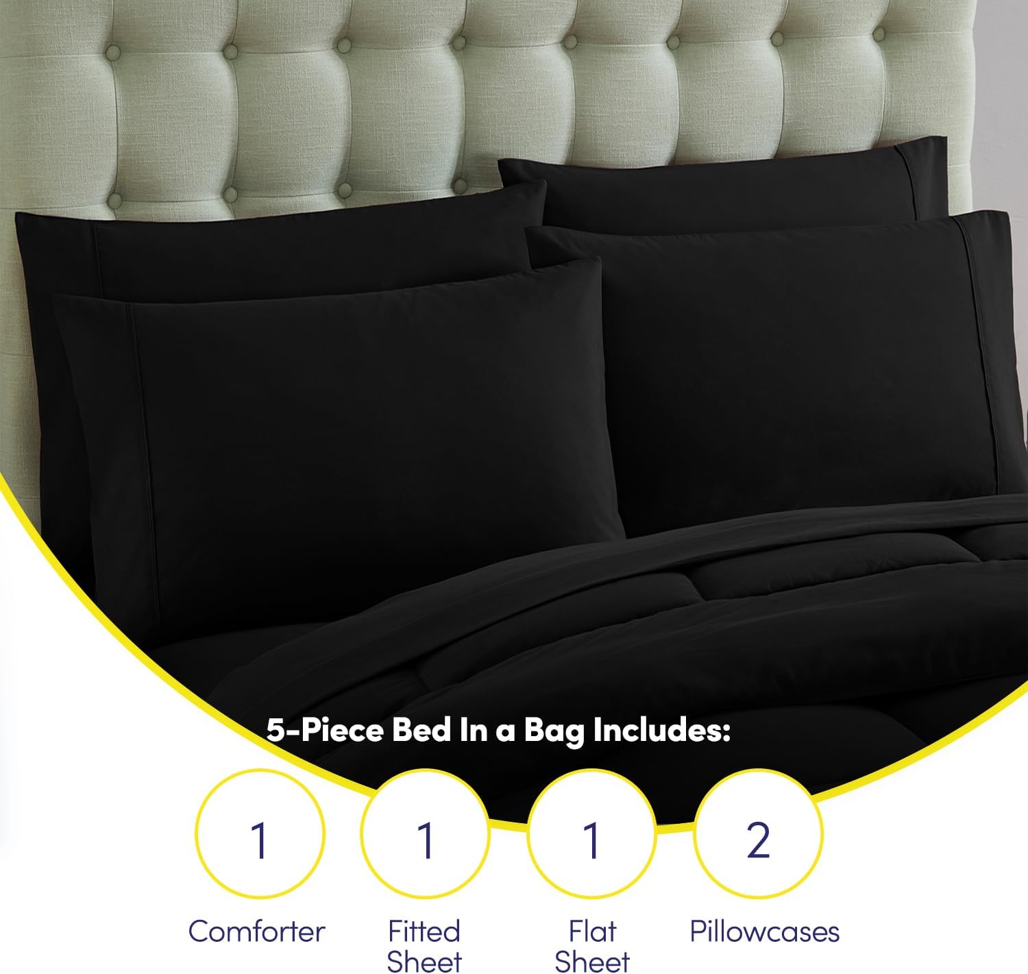 Sweet Home Collection 5 Piece Comforter Set Bag Solid Color All Season Soft Down Alternative Blanket & Luxurious Microfiber Bed Sheets, Black, Twin - Image 6