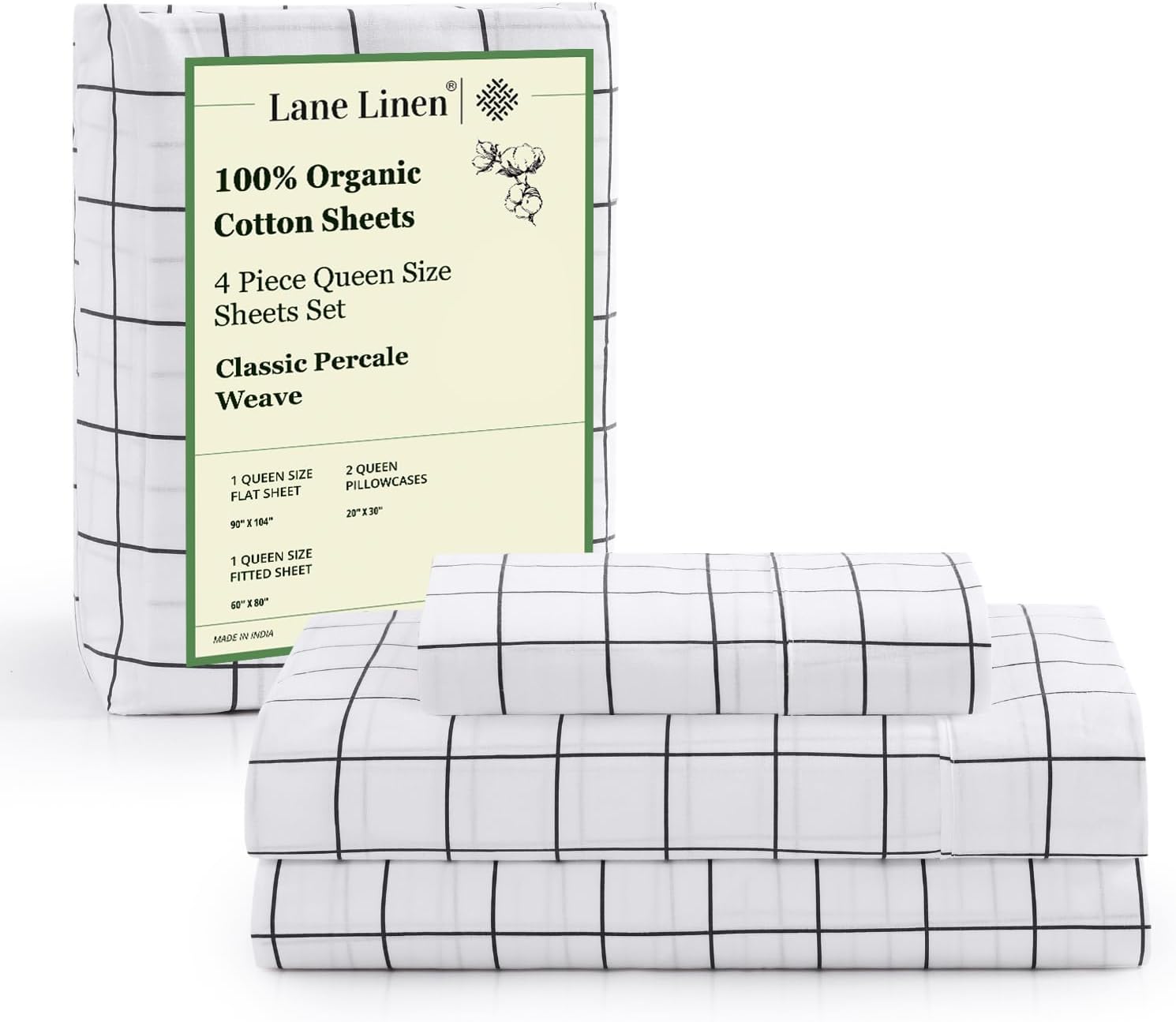 LANE LINEN 100% Organic Cotton King Size Sheets Set, Soft & Comfy All Season Breathable Sheets King Size, Percale Weave Fully Elasticized Eco Friendly Naturally Cooling King White Bed Sheets - Image 117