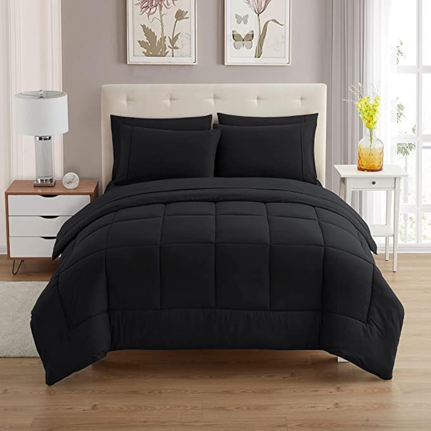 Sweet Home Collection 5 Piece Comforter Set Bag Solid Color All Season Soft Down Alternative Blanket & Luxurious Microfiber Bed Sheets, Black, Twin - Image 19