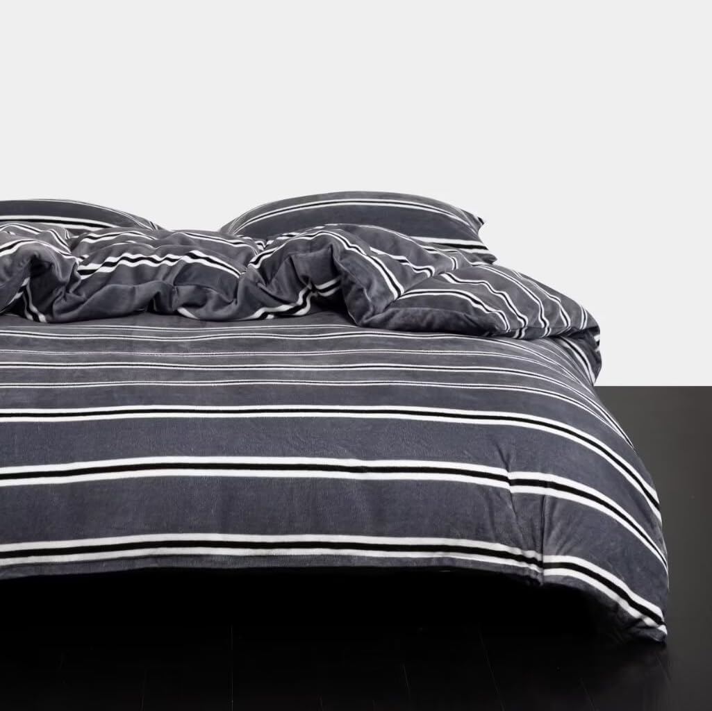 Bedbay Striped Queen Comforter Set Velvety Fleece Comforter Set Modern Style Striped Beding with 2 Pillowcases Lightweight 3 Pcs Boho Bedding Quilt Farmhouse Stripes Fluffy Bed Set for All Seasons - Image 14