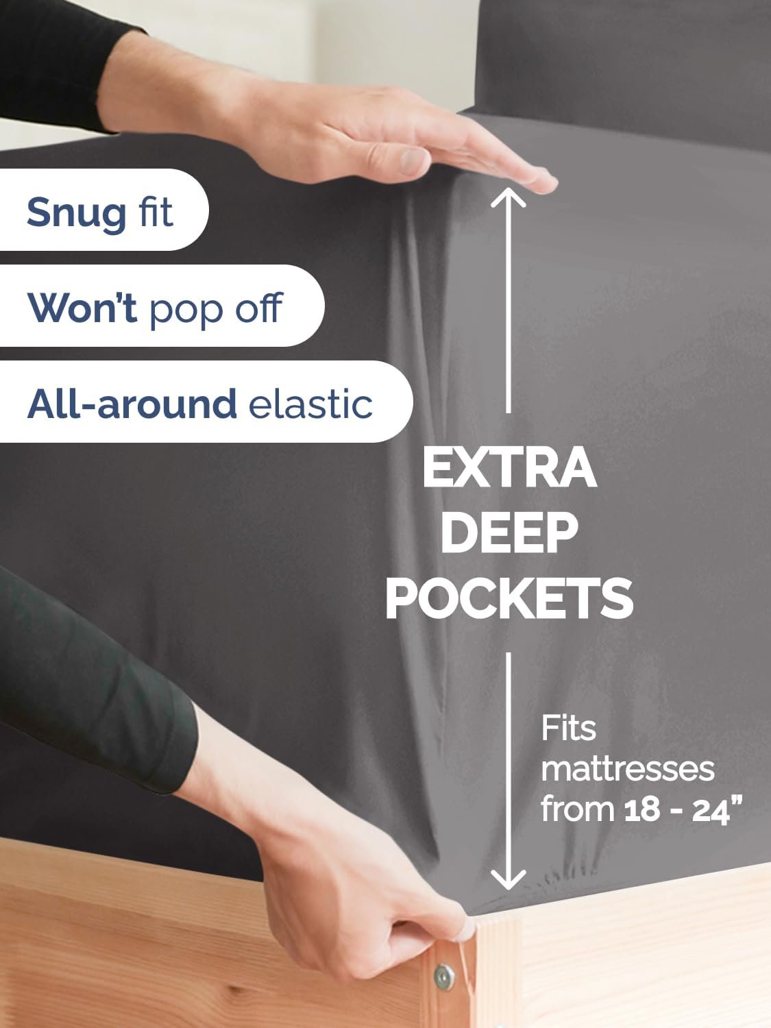 Extra Deep Cal King Sheet Set - 6 Piece Breathable & Cooling Sheets - Hotel Luxury Bed Sheets Set - Easy & Secure Fit - Soft, Wrinkle Free & Comfy Sheets Set - Grey Sheet Set with Extra Deep Pockets - Image 3