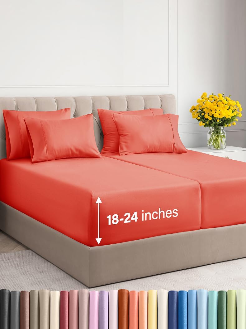 Extra Deep Cal King Sheet Set - 6 Piece Breathable & Cooling Sheets - Hotel Luxury Bed Sheets Set - Easy & Secure Fit - Soft, Wrinkle Free & Comfy Sheets Set - Grey Sheet Set with Extra Deep Pockets - Image 136