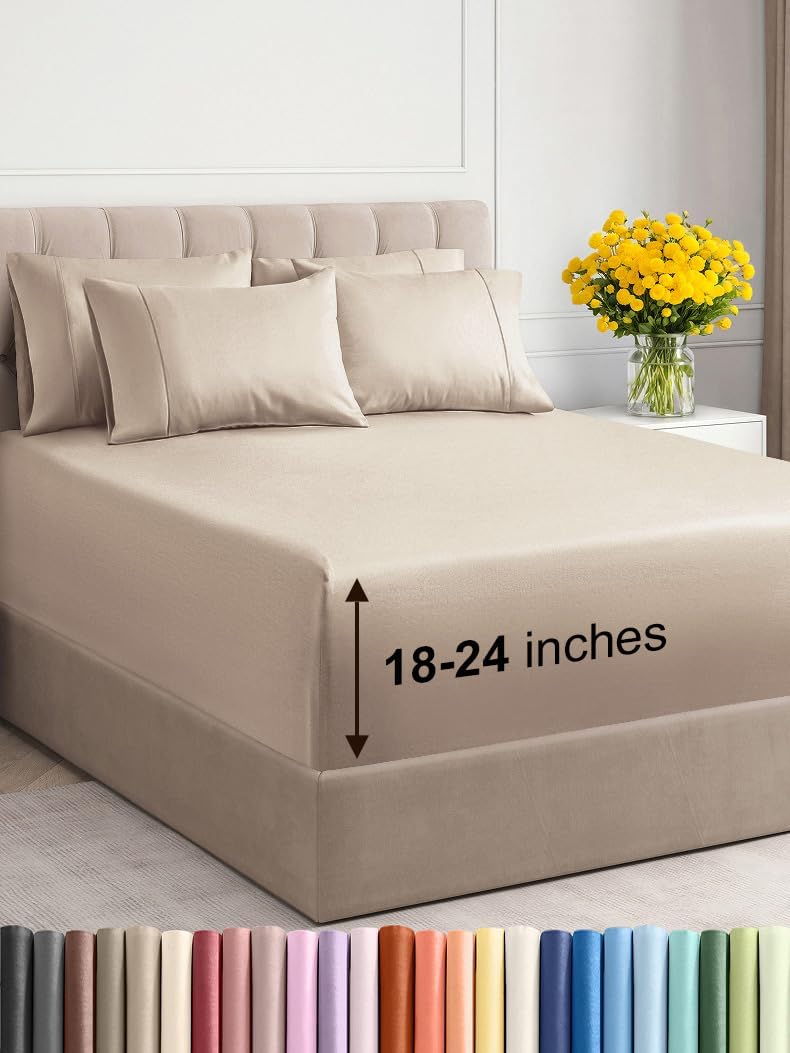 Extra Deep Cal King Sheet Set - 6 Piece Breathable & Cooling Sheets - Hotel Luxury Bed Sheets Set - Easy & Secure Fit - Soft, Wrinkle Free & Comfy Sheets Set - Grey Sheet Set with Extra Deep Pockets - Image 64