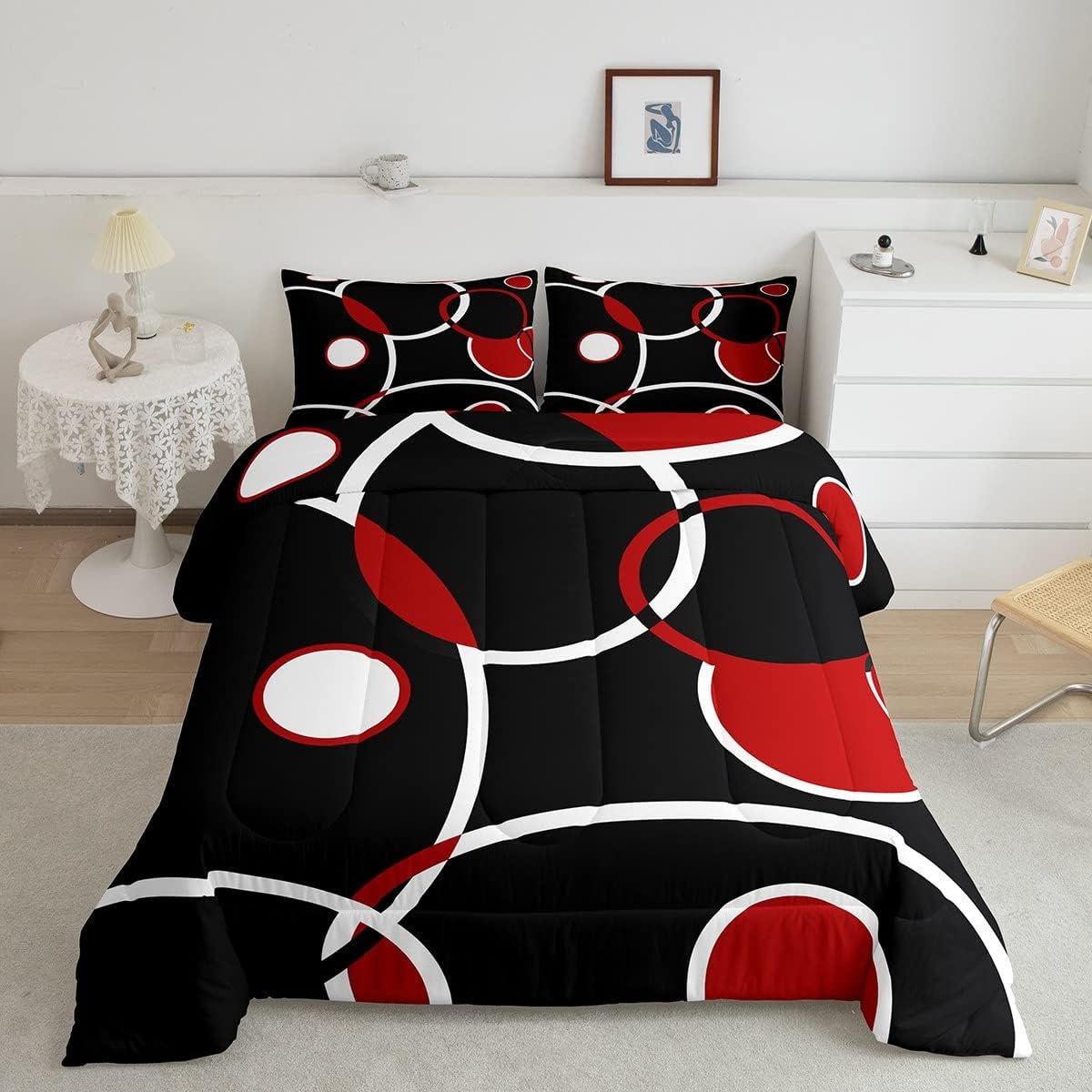 Erosebridal Black Grey Gold Comforter Set Queen Brush Strokes Oil Painting Bedding Set, Gradient Abstract Vintage Bedding Comforter Sets Ombre Graffiti Duvet Set, Contemporary Modern Quilted Comforter - Image 13