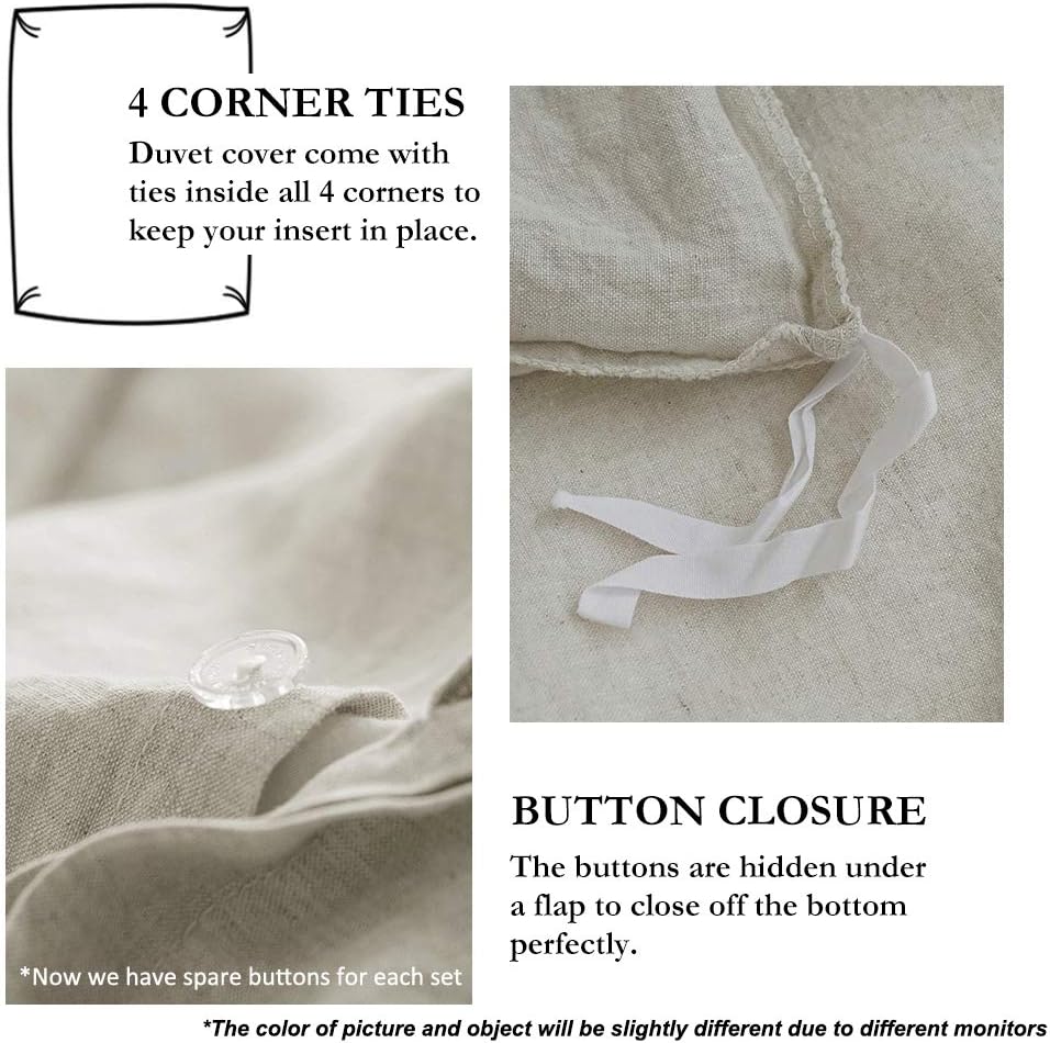 Simple&Opulence 100% Linen Duvet Cover Set with Embroidery Washed - 3 Pieces (1 Duvet Cover with 2 Pillow Shams) with Button Closure Soft Breathable Farmhouse - Linen, King Size - Image 3