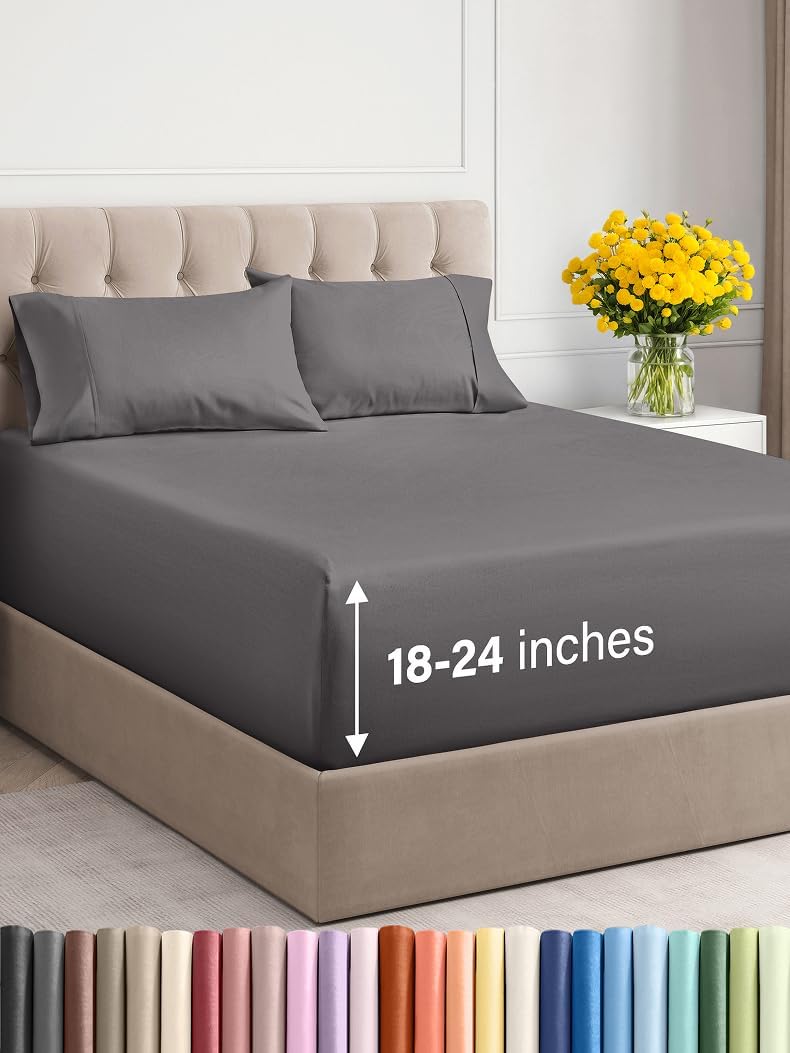 Extra Deep Cal King Sheet Set - 6 Piece Breathable & Cooling Sheets - Hotel Luxury Bed Sheets Set - Easy & Secure Fit - Soft, Wrinkle Free & Comfy Sheets Set - Grey Sheet Set with Extra Deep Pockets - Image 13