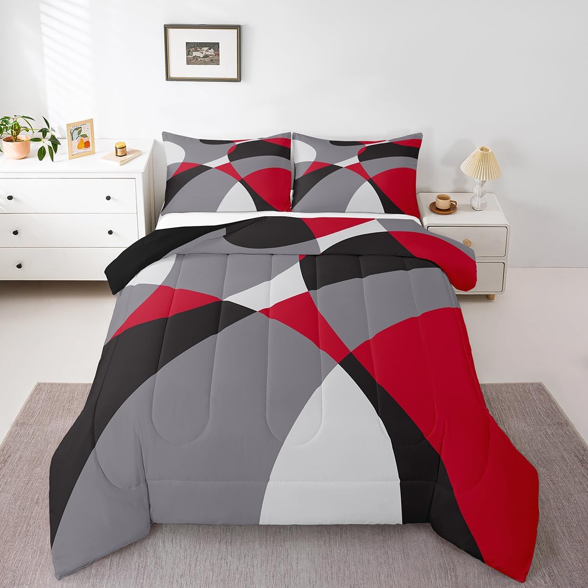 Erosebridal Black Grey Gold Comforter Set Queen Brush Strokes Oil Painting Bedding Set, Gradient Abstract Vintage Bedding Comforter Sets Ombre Graffiti Duvet Set, Contemporary Modern Quilted Comforter - Image 7