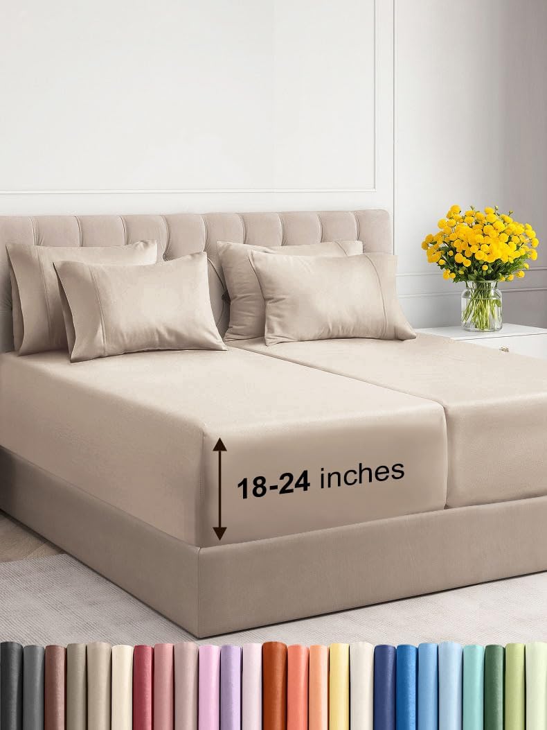 Extra Deep Cal King Sheet Set - 6 Piece Breathable & Cooling Sheets - Hotel Luxury Bed Sheets Set - Easy & Secure Fit - Soft, Wrinkle Free & Comfy Sheets Set - Grey Sheet Set with Extra Deep Pockets - Image 110