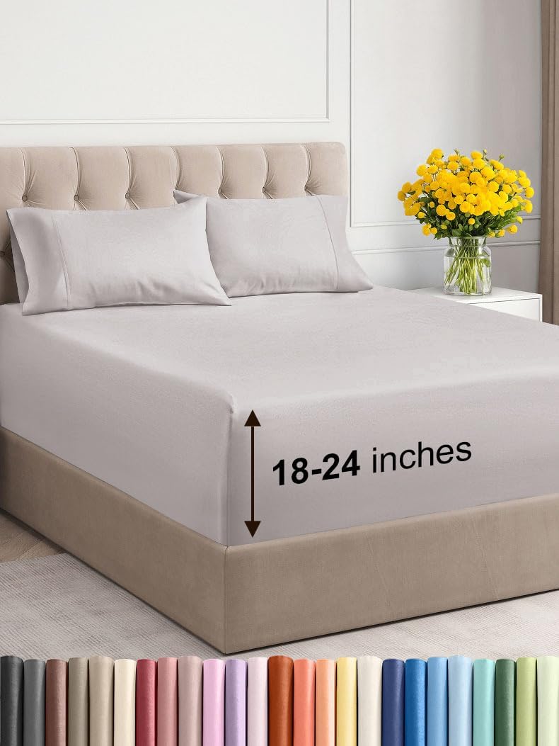 Extra Deep Cal King Sheet Set - 6 Piece Breathable & Cooling Sheets - Hotel Luxury Bed Sheets Set - Easy & Secure Fit - Soft, Wrinkle Free & Comfy Sheets Set - Grey Sheet Set with Extra Deep Pockets - Image 10