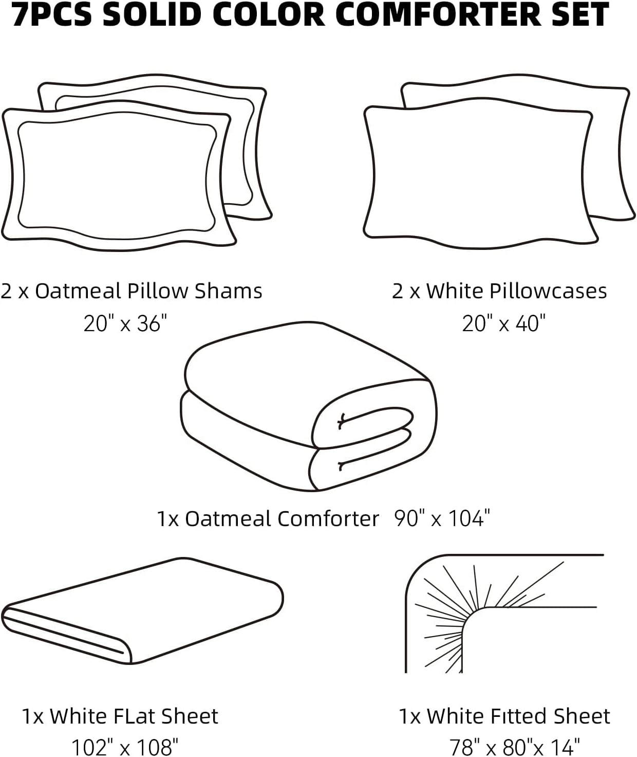 weigelia King Size Comforter Set 7 Pieces Oatmeal Comforter Set King Bed in a Bag Soft Fluffy Bedding Comforter with Sheets, Pillow Shams and Pillowcases for All Season - Image 2