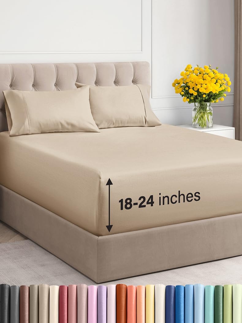 Extra Deep Cal King Sheet Set - 6 Piece Breathable & Cooling Sheets - Hotel Luxury Bed Sheets Set - Easy & Secure Fit - Soft, Wrinkle Free & Comfy Sheets Set - Grey Sheet Set with Extra Deep Pockets - Image 15