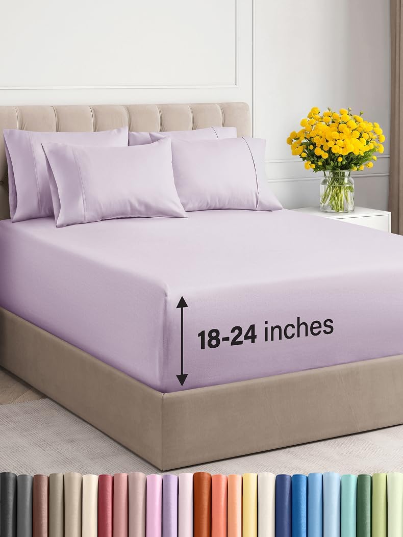 Extra Deep Cal King Sheet Set - 6 Piece Breathable & Cooling Sheets - Hotel Luxury Bed Sheets Set - Easy & Secure Fit - Soft, Wrinkle Free & Comfy Sheets Set - Grey Sheet Set with Extra Deep Pockets - Image 86