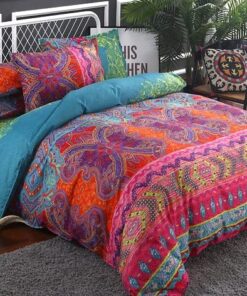 WONGS BEDDING Bohemian Comforter Set Queen, Ultra Soft Microfiber Reversible Boho Alternative Comforter Set - 3 Pieces (1 Solid Comforter + 2 Pillowcases), Bedding Duvet Set for Queen Bed