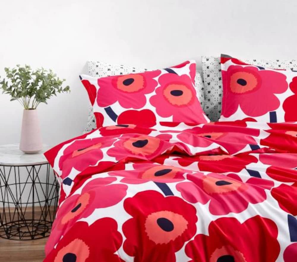 MARIMEKKO - King Comforter Set, 100% Cotton Bedding with a Naturally Soft Feel, Medium Weight for Year Round Comfort, 3 Piece Bed Set with Matching Pillowcases (Unikko Red) - Image 6