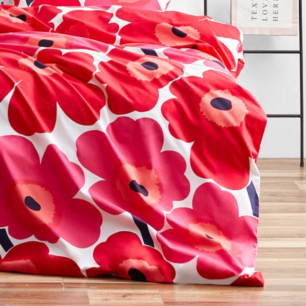 MARIMEKKO - King Comforter Set, 100% Cotton Bedding with a Naturally Soft Feel, Medium Weight for Year Round Comfort, 3 Piece Bed Set with Matching Pillowcases (Unikko Red) - Image 5