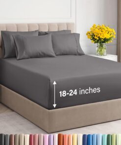 Extra Deep Cal King Sheet Set - 6 Piece Breathable & Cooling Sheets - Hotel Luxury Bed Sheets Set - Easy & Secure Fit - Soft, Wrinkle Free & Comfy Sheets Set - Grey Sheet Set with Extra Deep Pockets