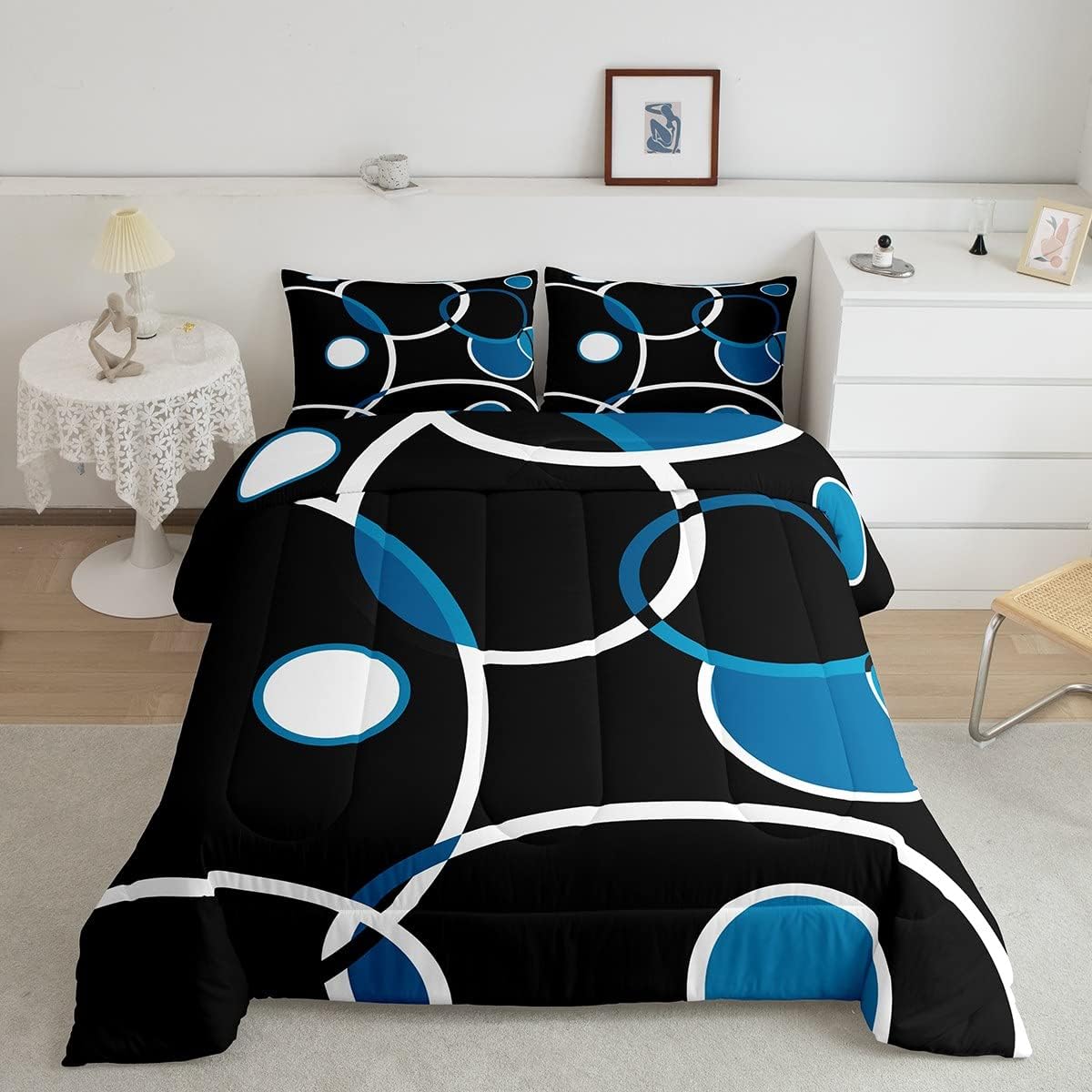 Erosebridal Black Grey Gold Comforter Set Queen Brush Strokes Oil Painting Bedding Set, Gradient Abstract Vintage Bedding Comforter Sets Ombre Graffiti Duvet Set, Contemporary Modern Quilted Comforter - Image 12