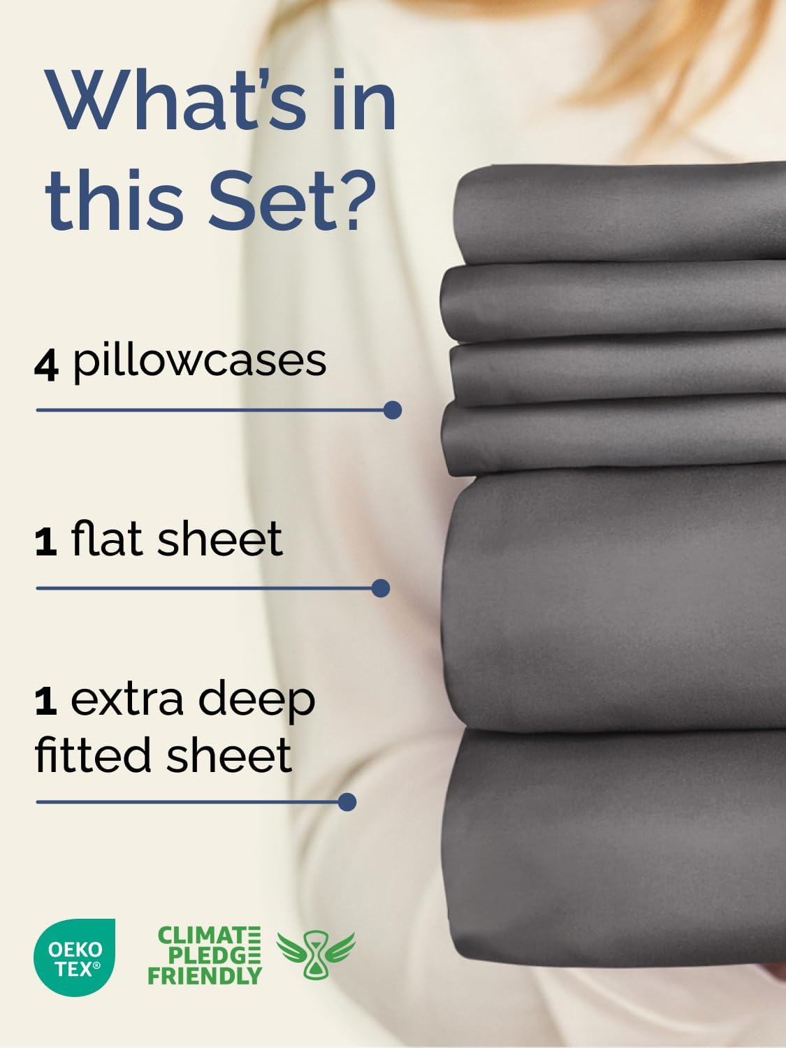 Extra Deep Cal King Sheet Set - 6 Piece Breathable & Cooling Sheets - Hotel Luxury Bed Sheets Set - Easy & Secure Fit - Soft, Wrinkle Free & Comfy Sheets Set - Grey Sheet Set with Extra Deep Pockets - Image 2