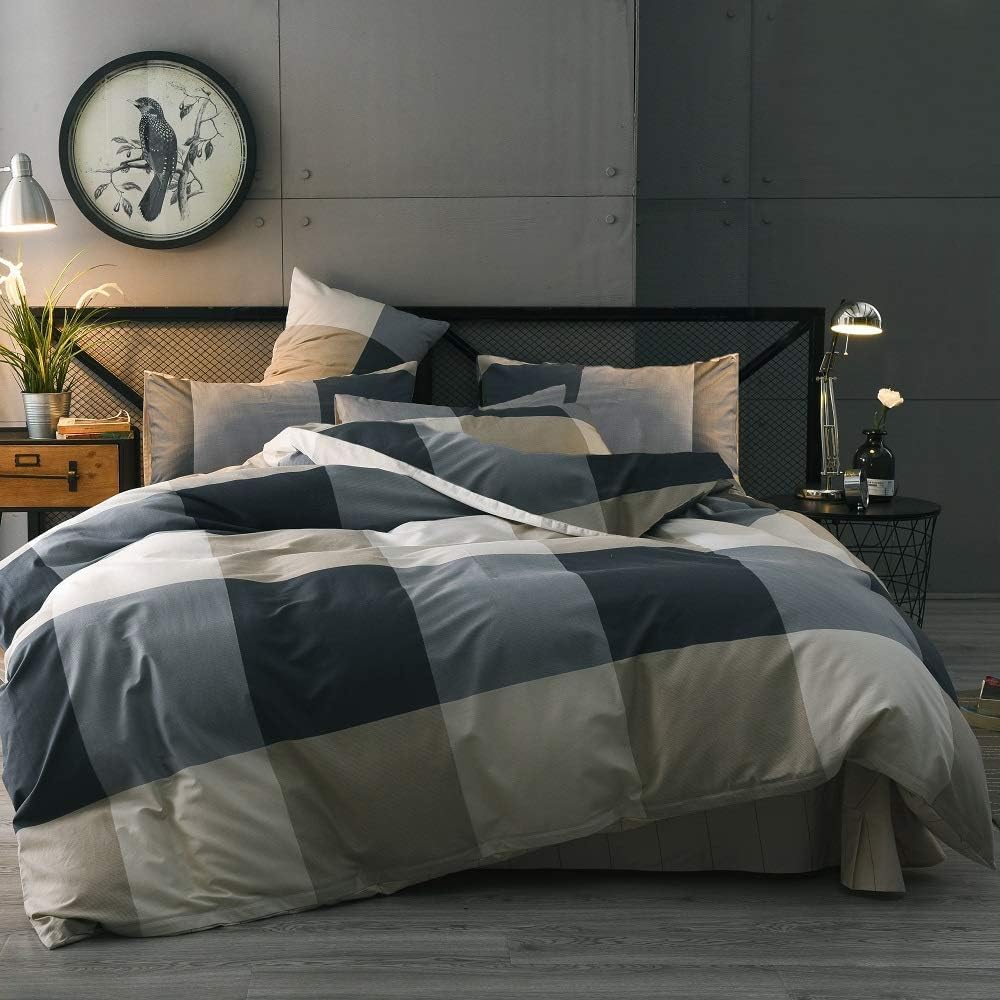 LifeTB Queen Comforter Set Tan Gingham Comforter Modern Style Beige Plaid Comforter Set 3 Pieces Fluffy Grid Checkered Comforter with 2 Pillowcases Boho Gingham Bedding Set Queen Size - Image 7
