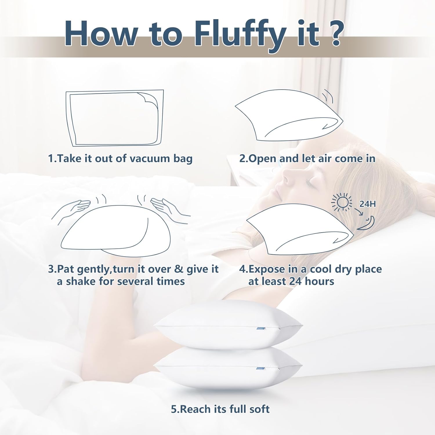 CozyLux Pillows Queen Size Set of 2, Hotel Quality Bed Pillows for Sleeping 2 Pack, Cooling Pillows for Side Back and Stomach Sleepers, Down Alternative Luxury Soft Supportive Fluffy Pillows (18x28) - Image 6