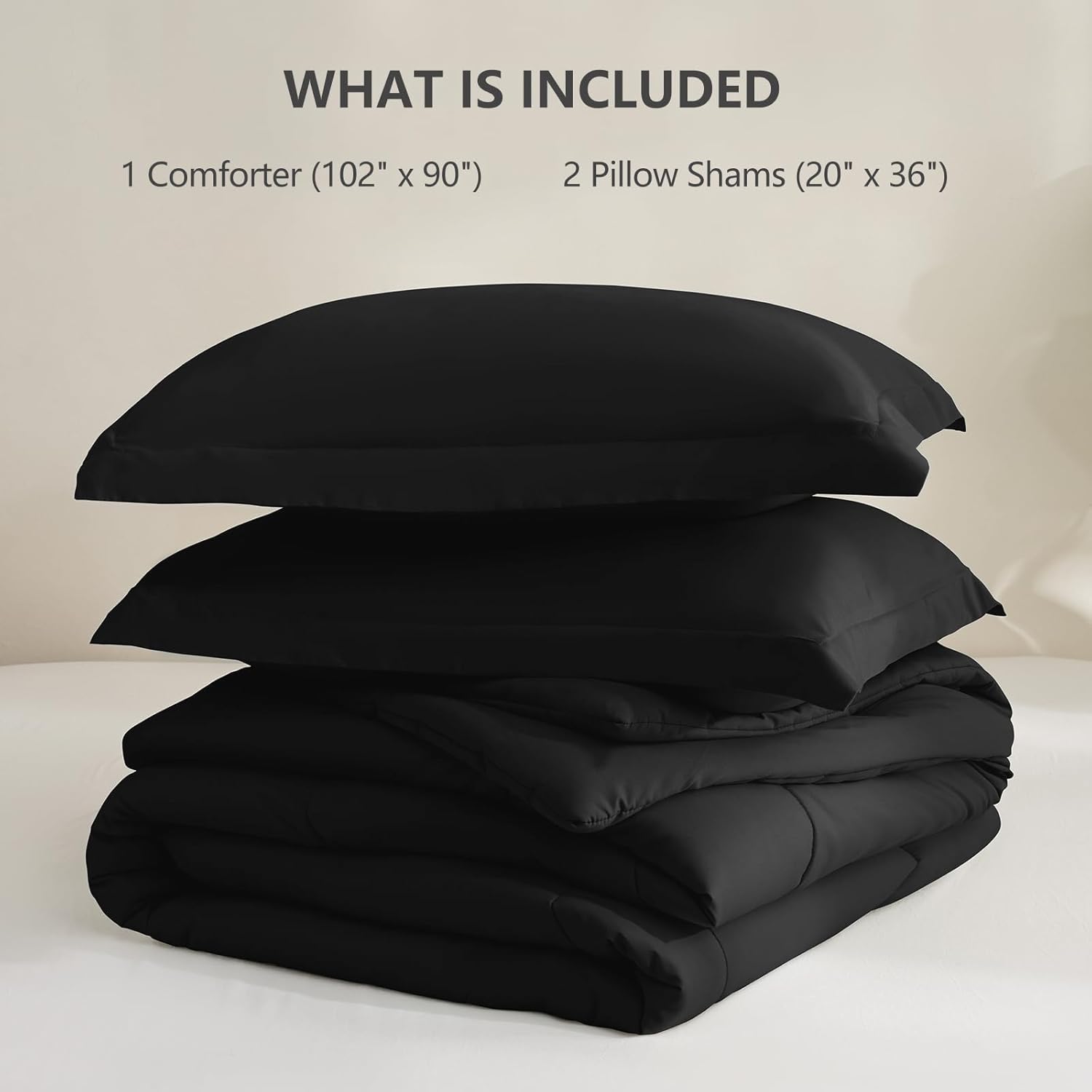 CozyLux King Size Comforter Set - Black Comforter King, 3 Pieces Box Stitched Bed Set for All Seasons, Soft Lightweight Bedding Sets with 1 Down Alternative Comforter and 2 Pillow Shams - Image 6