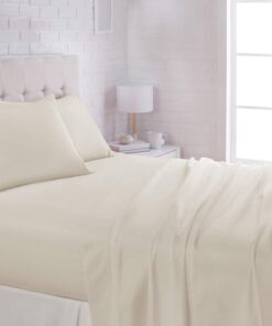 Amazon Basics Lightweight Super Soft, Breathable Easy Care Microfiber 4 Piece Bed Sheet Set with 14-Inch Deep Pockets, Queen, Beige, Solid