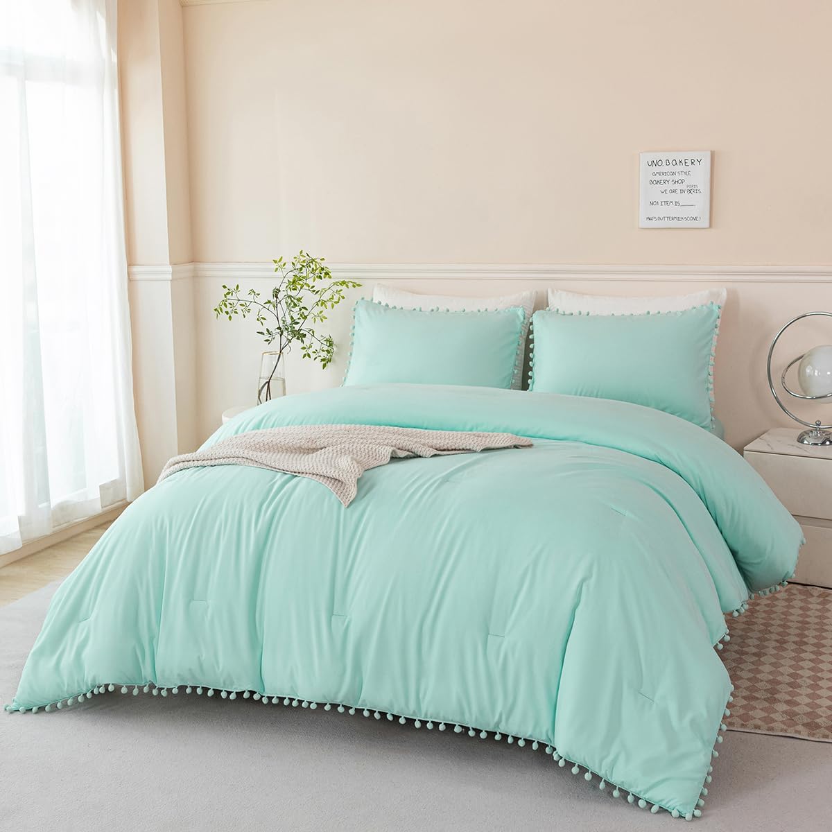 PERFEMET 5 Pcs Pink Pom Pom Comforter Twin Size Aesthetic Boho Pom Fringe Bedding Set with Sheet Ultra Soft Lightweight Farmhouse Bedding Quilt Set for Girls Kids(Pink, Twin) - Image 19