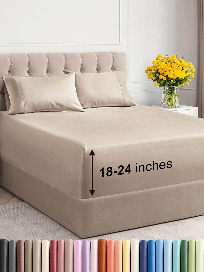 Extra Deep Cal King Sheet Set - 6 Piece Breathable & Cooling Sheets - Hotel Luxury Bed Sheets Set - Easy & Secure Fit - Soft, Wrinkle Free & Comfy Sheets Set - Grey Sheet Set with Extra Deep Pockets - Image 17