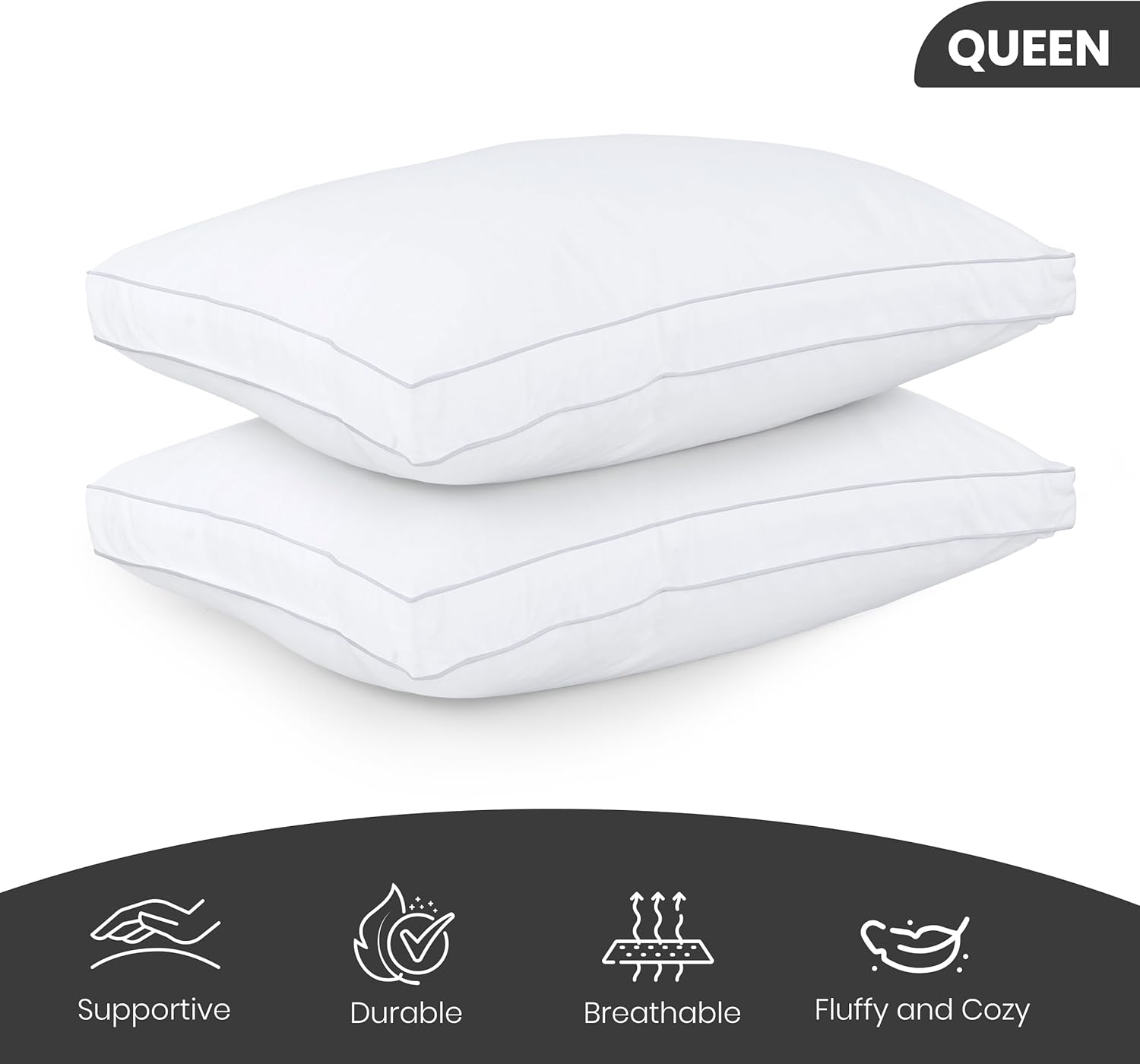Utopia Bedding Bed Pillows for Sleeping Queen Size (White), Set of 2, Cooling Hotel Quality, Gusseted Pillow for Back, Stomach or Side Sleepers - Image 2