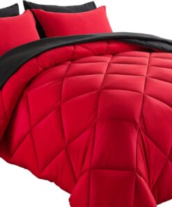 Cosybay Bed in a Bag Queen Reversible Comforter Sets 7pcs All Season Down Alternative Bedding Sets Red and Black with Comforter, Pillow Shams, Flat Sheet, Fitted Sheet and Pillowcase