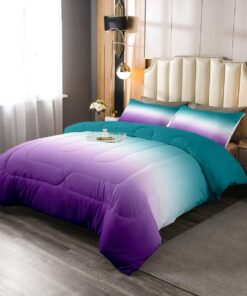 Erosebridal Ombre Comforter Set Green Purple Teal Bedding Set Full Size Colorful Gradient Down Comforter Modern Abstract Quilt Duvet Insert Soft Warm Lightweight 1Comforter with 2 Pillow Cases