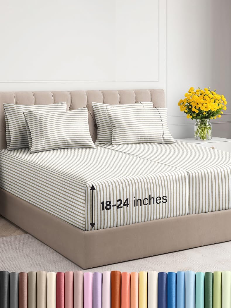 Extra Deep Cal King Sheet Set - 6 Piece Breathable & Cooling Sheets - Hotel Luxury Bed Sheets Set - Easy & Secure Fit - Soft, Wrinkle Free & Comfy Sheets Set - Grey Sheet Set with Extra Deep Pockets - Image 139