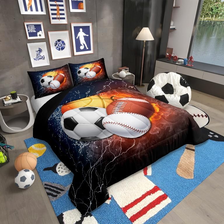 Erosebridal Soccer Comforter Twin Football Bedding Sets for Boys Teens Sport Themed Bedding Ball Gaming Duvet Insert Black Gray Grunge Room Decor 2pcs with 1 Pillow Case Lightweight Soft Bed Set - Image 15