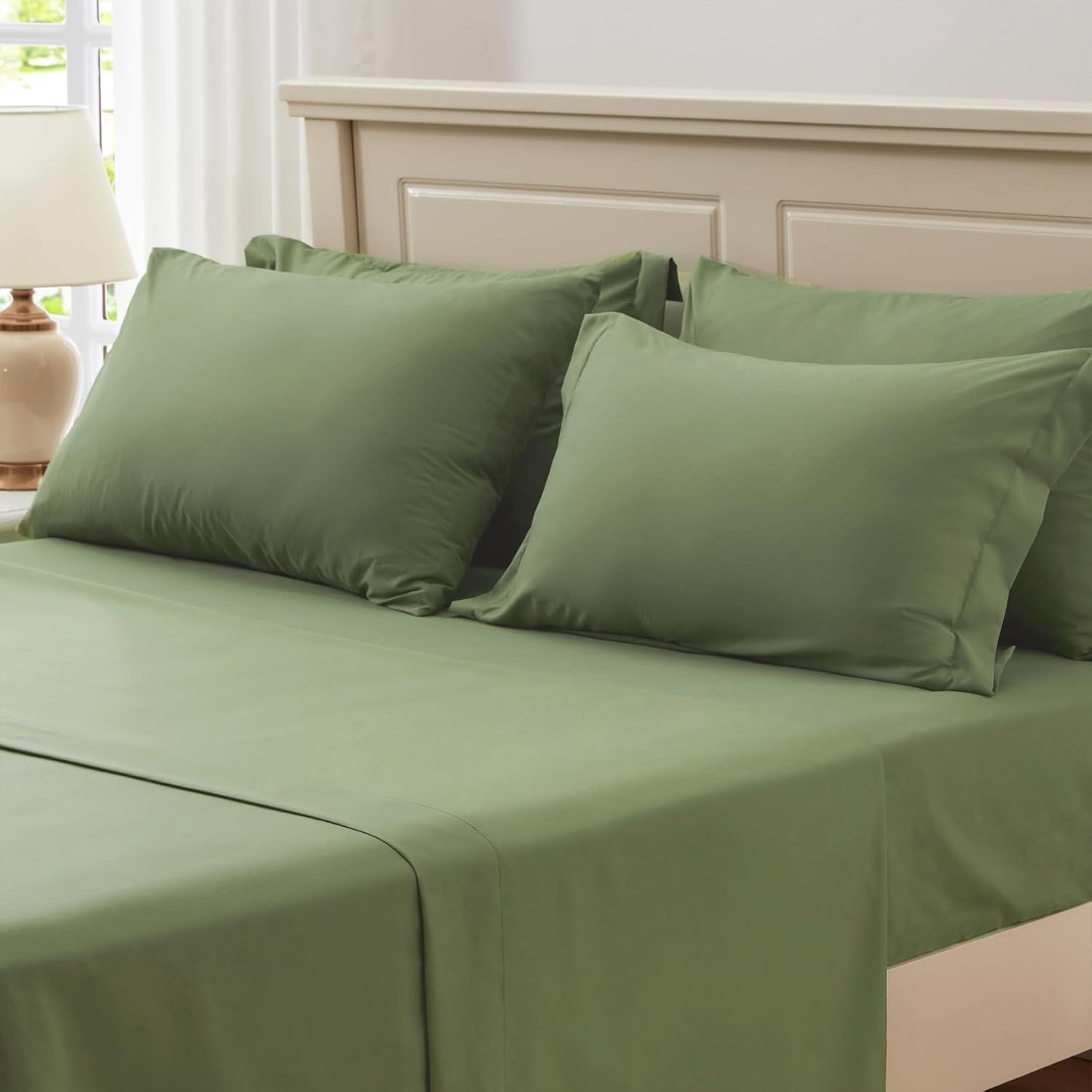 Zzlpp Queen Comforter Set 7 Pieces, Olive Green Seersucker Bed in a Bag with Comforter and Sheets, All Season Bedding Sets with 1 Comforter, 2 Pillow Shams, 2 Pillowcases, 1 Flat Sheet - Image 5